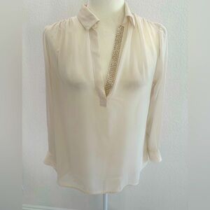 Jennifer Lopez Cream Sheer Blouse with Rhinestone Accent